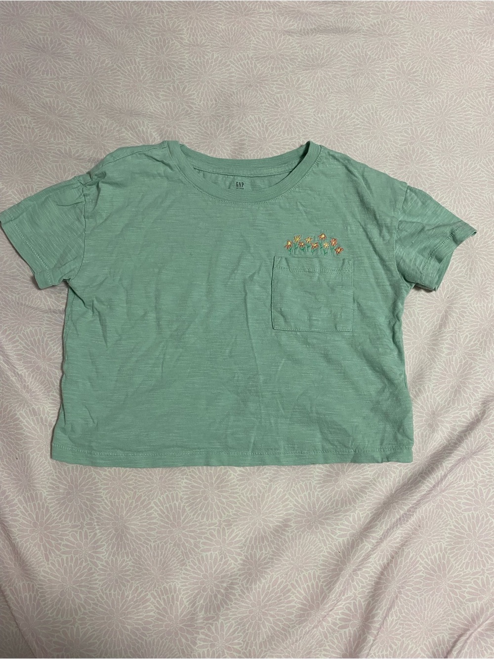 GAP Mint Green Short Sleeve Tee with Pocket Floral Embroidery